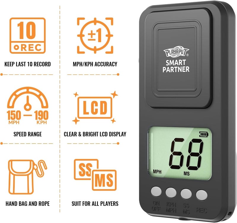 PLAYAPUT Portable Baseball Radar - Accurate Speed Gun with Lager LCD Display,Coaching Radar Gun for Swing&Pitching Training, Handheld Speed Sensors Baseball Speed Training Equipment for All Baseball Player - Image 3